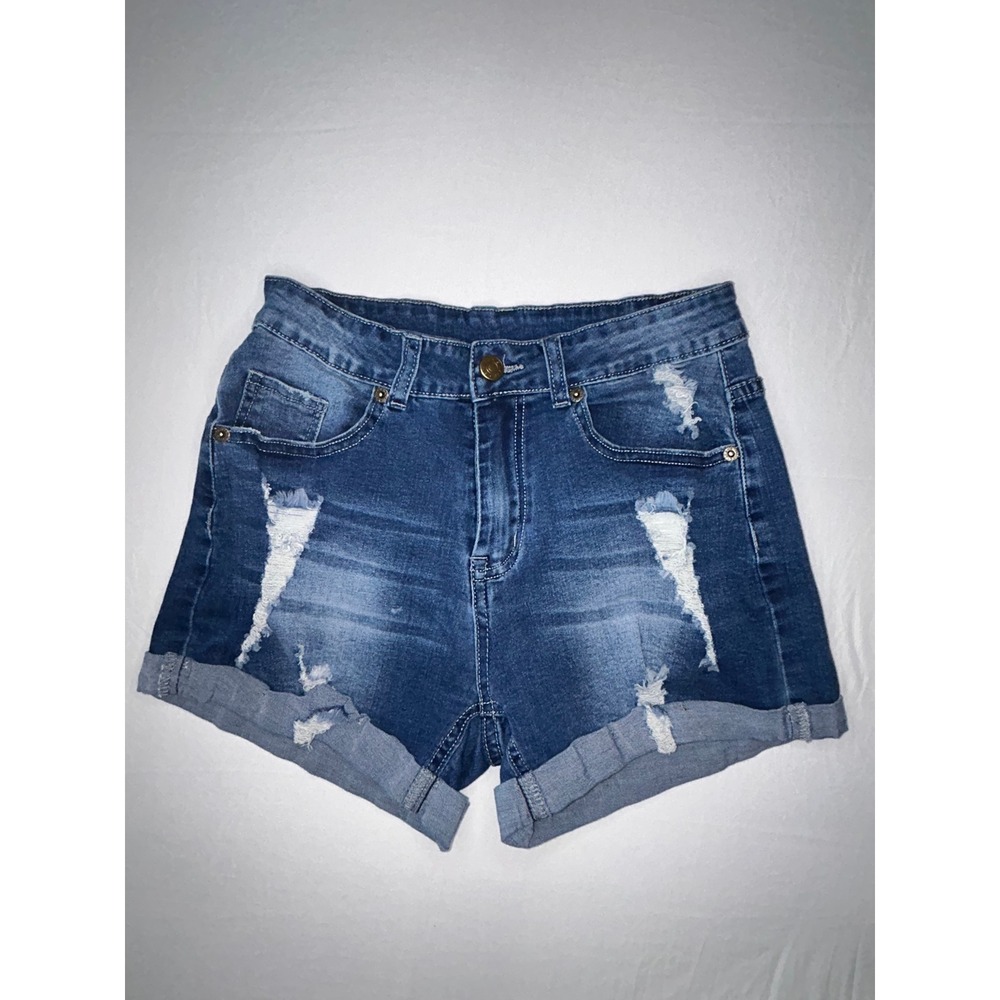 Modariani Distressed Denim Shorts Womens Medium Blue‎ Wash Cuffed Ripped Jeans